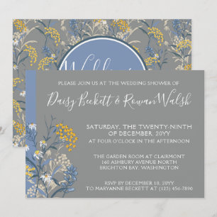 Botanical Daisy Yellow & Navy Wedding Shower Invitation