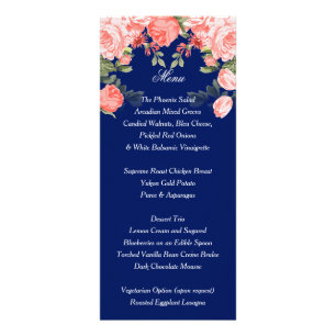 Botanical Dark Blue and Coral Flower - Menu