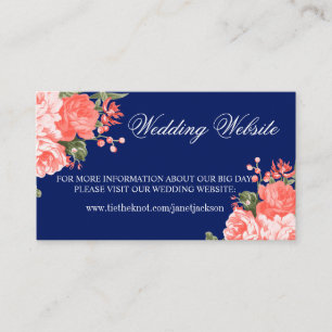 Botanical Dark Blue and Coral - Wedding Website Enclosure Card