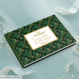 Botanical Dark Green And Gold Wedding Guest Book