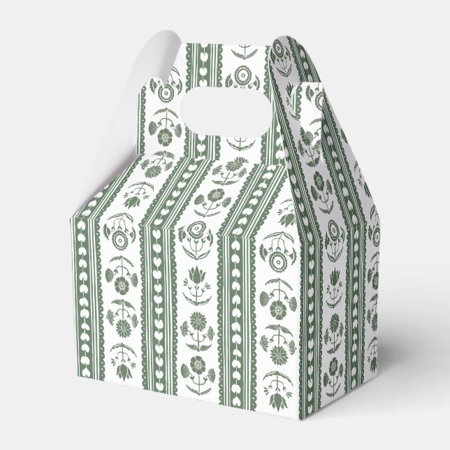 Botanical Dark Green & White Botanical Block Print Favour Box (Back Side)