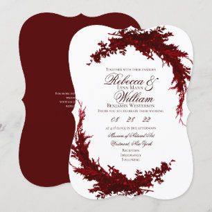 Botanical Dark Red and White Wedding Invitation