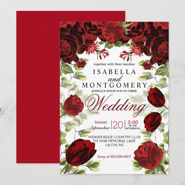 Botanical Dark Red Floral Wedding Invitation (Front/Back)