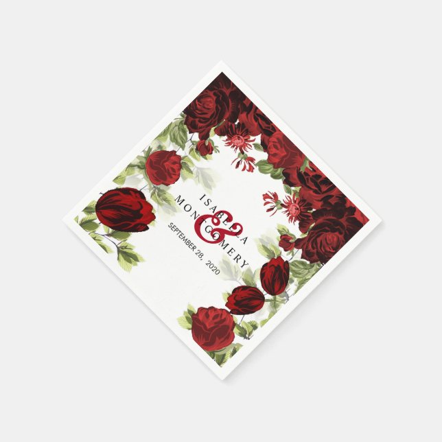 Botanical Dark Red Floral Wedding Napkin (Corner)