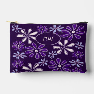 Botanical Dark Violet Flower Pattern Initials Accessory Pouch