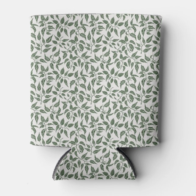 Botanical Dense Leaves Rustic Picnic Dark Olive Can Cooler (Front)