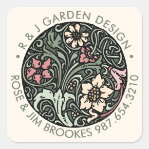 Botanical Design with Business Name and Phone   Square Sticker