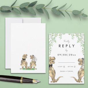 Botanical Dinosaur Wedding Reply RSVP Card