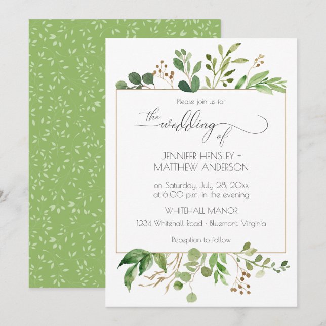 Botanical Dream Green and Golden Brown Leaves | Invitation (Front/Back)