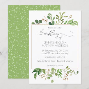 Botanical Dream Green and Golden Brown Leaves   Invitation