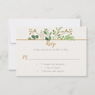 Botanical Dream Greenery Gold Buds RSVP Card