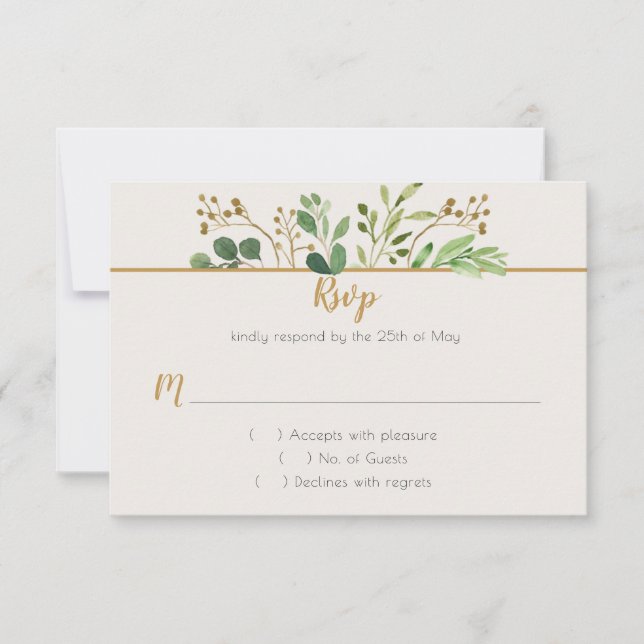 Botanical Dream Greenery Gold Buds RSVP Card (Front)