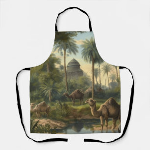 Botanical: dromedaries in the jungle near a river apron