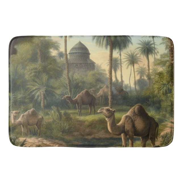 Botanical: dromedaries in the jungle near a river bath mat (Front)