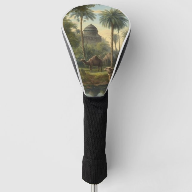 Botanical: dromedaries in the jungle near a river golf head cover (Front)