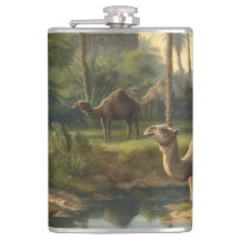 Botanical: dromedaries in the jungle near a river