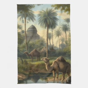 Botanical: dromedaries in the jungle near a river tea towel