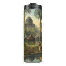 Botanical: dromedaries in the jungle near a river