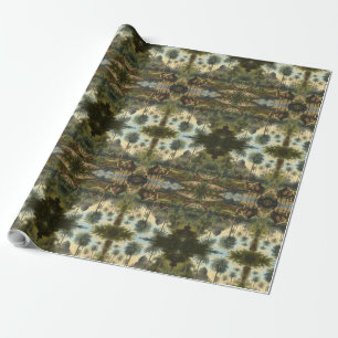Botanical: dromedaries in the jungle near a river wrapping paper