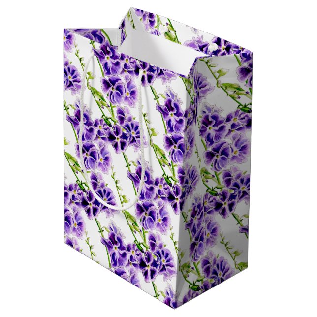Botanical Duranta Skyflower purple flower art Medium Gift Bag (Back Angled)
