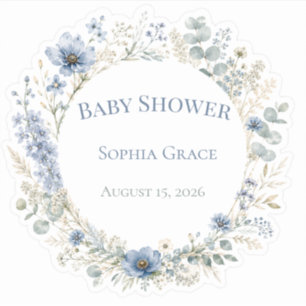 Botanical Dusty Blue Baby Shower Stickers