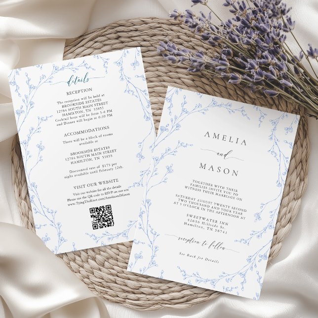 Botanical Dusty Blue Floral All-In-One Wedding Invitation (Botanical Dusty Blue Floral All-In-One Wedding Invitation)