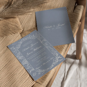 Botanical Dusty Blue Floral Boho classy Wedding  Invitation