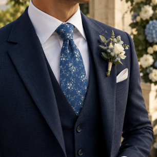 Botanical Dusty Blue & Flowers Tie