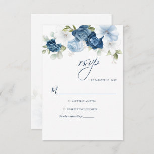 Botanical Dusty Blue Script Floral Greenery RSVP Card