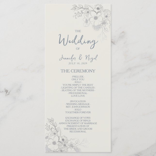 Botanical Dusty Blue Wedding Program Programme (Front)
