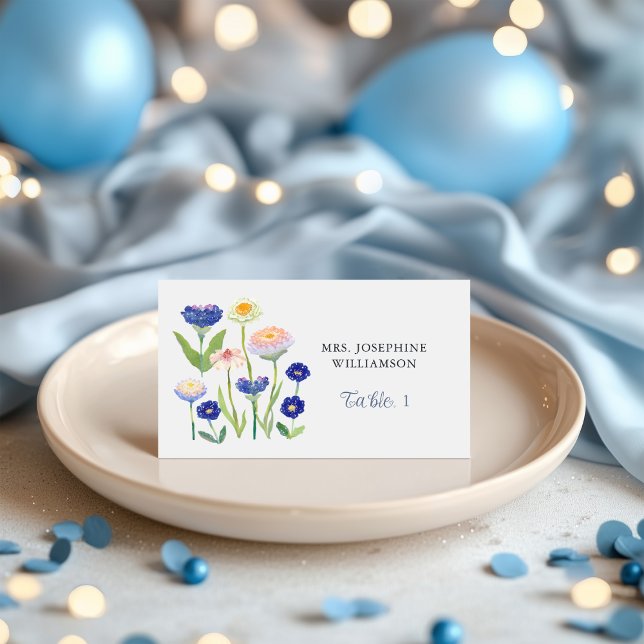Botanical Dusty Blue Wildflower Baby Shower Place Card (Creator Uploaded)