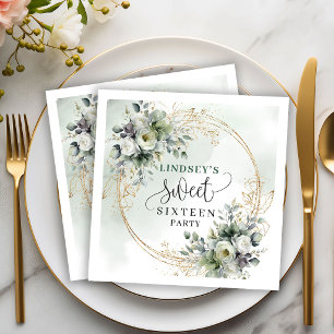 Botanical Dusty Green 16th Birthday Party Napkins