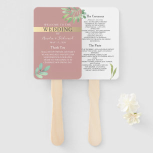 Botanical Dusty Pink Wedding Program Hand Fan