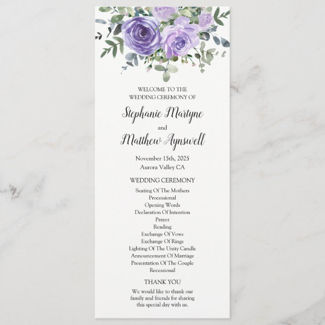 Botanical Dusty Purple Floral Eucalyptus Programme (Front)