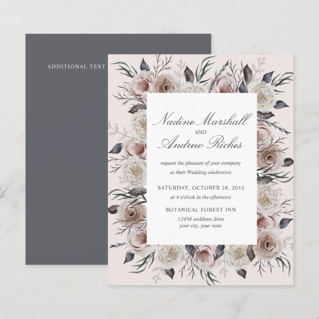 Botanical Dusty Rose Grey Goth Romantic Wedding (Front/Back)