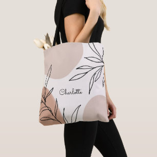 Botanical Earth Tone Splashes with Name Tote Bag