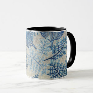 Botanical Elegance: Blue Leaves & Blooms Mug