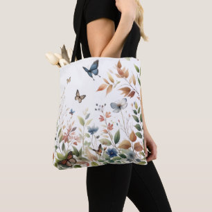 Botanical Elegance Butterflies and Foliage Tote Bag