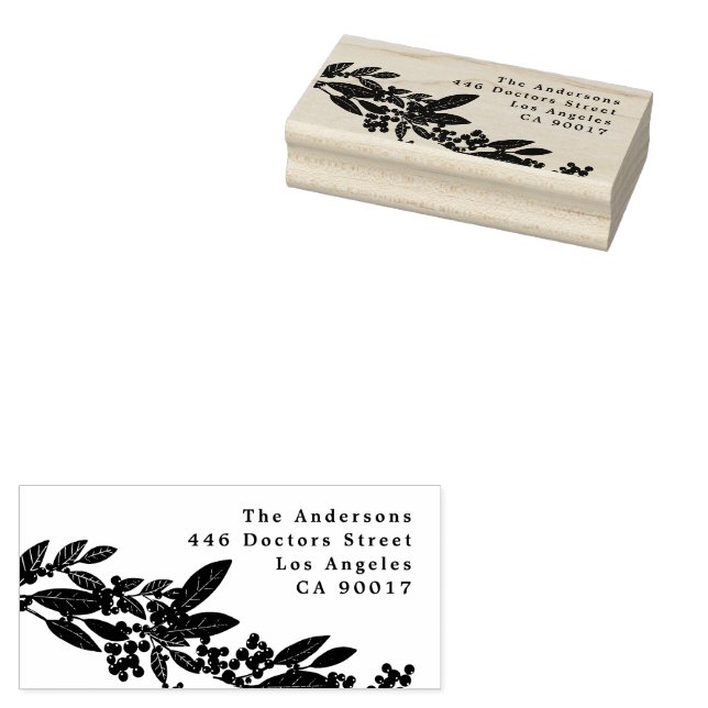 Botanical Elegance Christmas Return Address Rubber Stamp (Stamped)