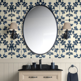Botanical Elegance - Navy and Ivory - Traditional Wallpaper