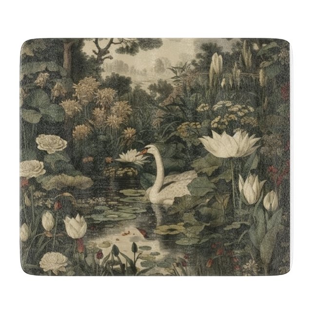 Botanical Elegance – Swan in the Forest Cutting Board (Front)
