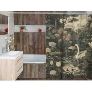 Botanical Elegance, Swan in the Forest  Shower Curtain