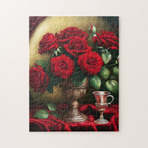 Botanical Elegant Bouquet Red Roses Jigsaw Puzzle