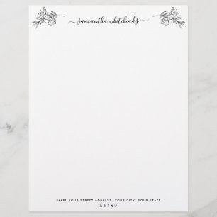 Botanical Elegant Floral Outline Custom Letterhead