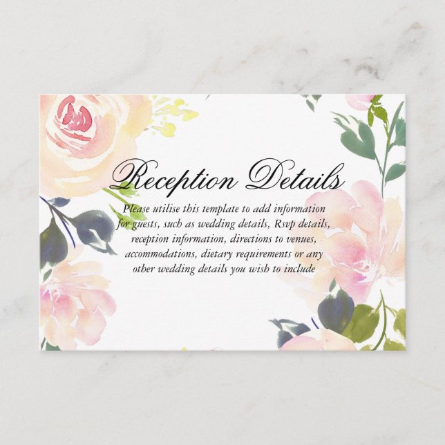 Botanical Elegant Floral Wedding reception details Enclosure Card (Front)