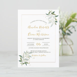 Botanical Elegant Greenery n Gold Floral Wedding 2 Invitation
