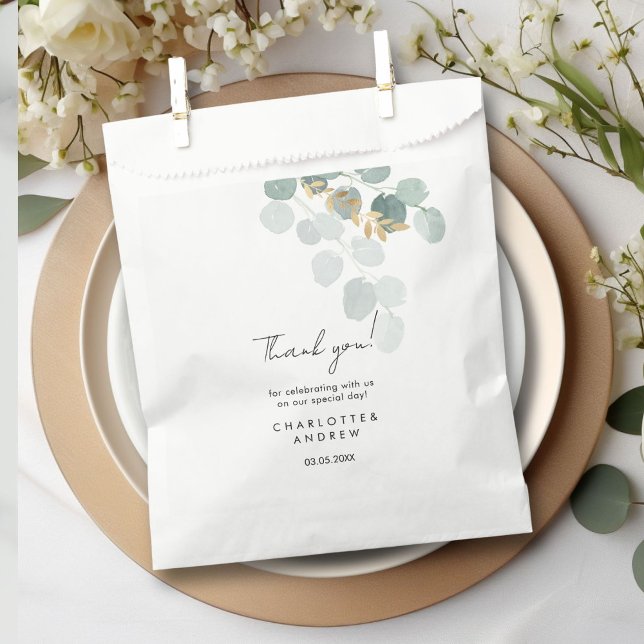 Botanical, elegant, handwriting favour bags (Botanical, elegant, handwriting wedding, favor bag with your names, date and text.)