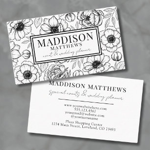 Botanical Elegant Modern Black White Floral Business Card