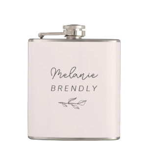 Botanical Elegant Modern Minimalist Pink  Hip Flask