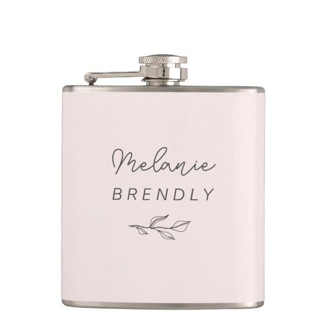 Botanical Elegant Modern Minimalist Pink  Hip Flask (Front)